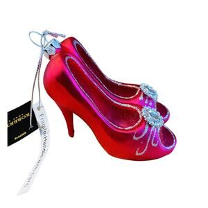 New with Tags Robert Stanley Blown Glass Pink High Heels Ornament 4"